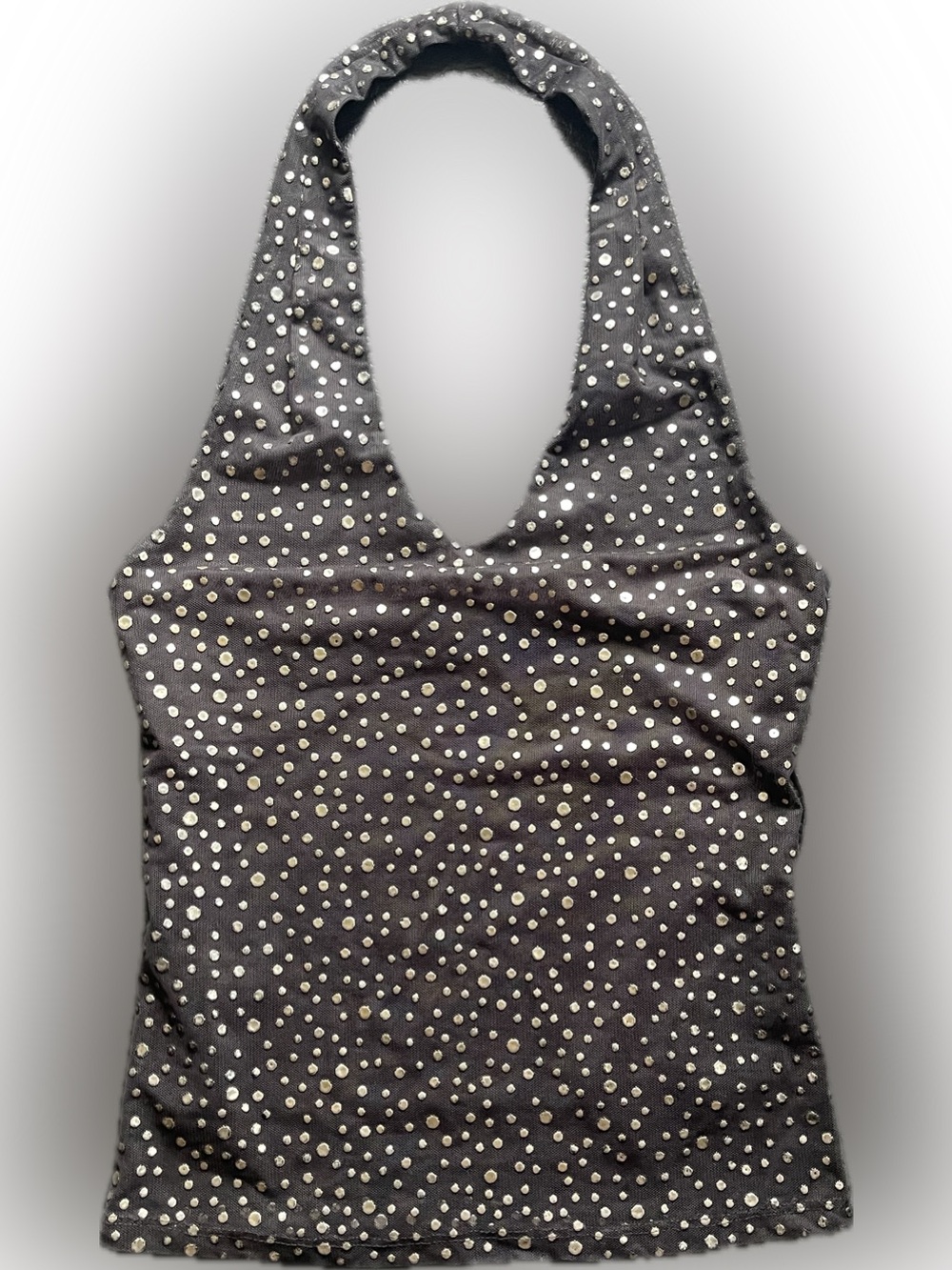 Georgiou Black Studded Halter Top- Silver Accent Detail